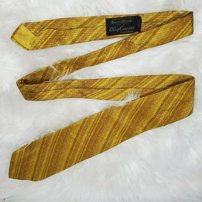 Corbata de seda vintage Oleg Cassini de oro amarillo para Harris y Frank con textura de diamante Foto 1 de 4