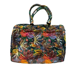 Handmade Vintage Floral Sequin Tapestry Duffle Bag Large Boho Travel Tote - Picture 1 of 16