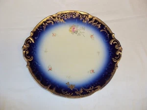 Antique Delinieres & Co Limoges 9.5" Cobalt and Gilt Floral Cabinet Plate - Picture 1 of 6