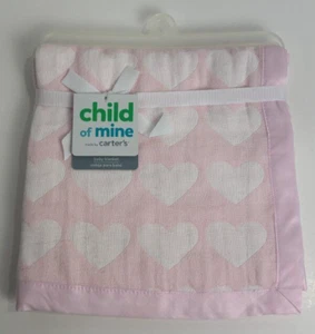 SELTENE HTF NEU MIT ETIKETT Carters Child Of Mine rosa & weiß Herzen Musselin Satin Babydecke - Bild 1 von 6