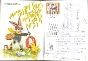 260422,Künstler AK Ostern Hase vermenschlicht Maler m. Farbpalette Pinsel Farbe  - Picture 1 of 1
