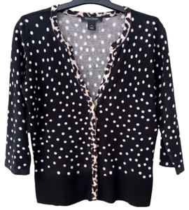 White House Black Market Polka Dot Animal Print Cardigan Sweater S EUC - Picture 1 of 5