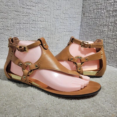 Vince Camuto Averie Women's Size 9.5M US Brown Leather Gold Thong Strap Sandals - Image 1 of 4