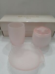 3 Pcs Bathroom Accessories Set Hirota Glass Japan Frosted Pink Vintage 