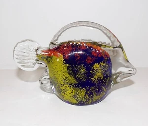 LOVELY MURANO STYLE ART GLASS BLUE YELLOW ORANGE 3" FISH SCULPTURE/PAPERWEIGHT - Picture 1 of 6