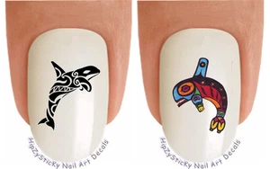 Nail Art 2151 ANIMAL Whales "Native Art" Waterslide Nail Decal Transfers Stickr - Picture 1 of 3