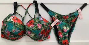 Victoria Secret Swim Bikini Shine Strap Bombshell Top Bottom Set Floral 38DD/L - Picture 1 of 4