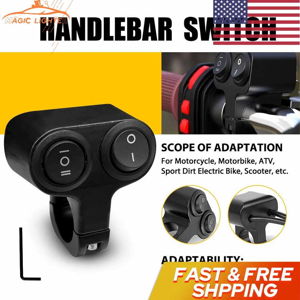 7/8" Dual Button On&Off Switch Handlebar Motorcycle ATV Headlight Fog Spot Light Foto 1 de 4