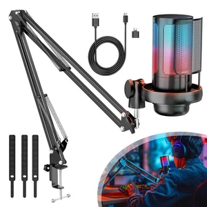 Gaming Mikrofon PC mit Arm USB Microphone RGB PC Mikrofon für MAC/Laptop/PS4/PS5 - Afbeelding 1 van 12