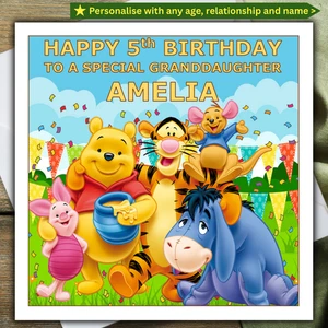WINNIE THE POOH BIRTHDAY CARD personalised AGE RELATIONSHIP NAME - Picture 1 of 4