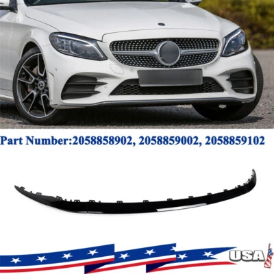 For Mercedes Benz W205 2019-2022 3PCS Front Bumper Lip Trim Molding Gloss Black - Image 1 of 4