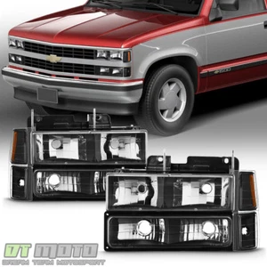 Black 1994-1998 Chevy Silverado C10 C/K Tahoe Suburban Headlights +Corner+Bumper - Picture 1 of 8