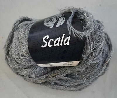 (130 €/kg): 50 g LG SCALA, Fb. 001 grau, Fransen + dezentes glitzern   #5054 - Bild 1 von 2