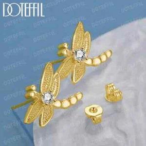DOTEFFIL Oro 18K Libélula Incrustadas con Cristales Pendientes Boda Joyería - Imagen 1 de 1