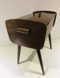 ANTIQUE DARK WOODEN SEWING STAND BOX TABLE CASE STORAGE CRAFT ART JEWELLERY AS15 - Picture 1 of 10
