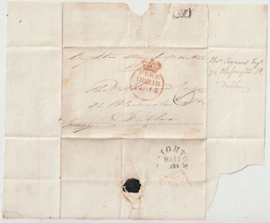 1834 SUSSEX CROWN FREE LETTER RARE BOXED W SUB PO BRIGHTON TO DUBLIN IRELAND - Picture 1 of 2