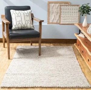 Hand Woven Chunky Wool Loops Ivory/Off White & Textured Beige Dhurrie - Picture 1 of 5