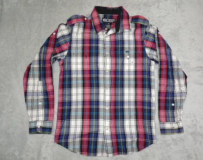 10 Deep Plaid Check Button up Long Sleeve Men Medium Vented pits Shirt Street - Image 1 of 4