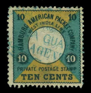 DWI 1875 HAPAG -Sea Post - HAMBURG AMERICAN PACKET Co 10c blue,yel Mi# 1 used VF - Picture 1 of 2