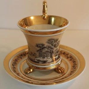 BEAUTIFUL KPM COTTAGE HOME CUP & SAUCER 19TH CENTURY - Picture 1 of 9