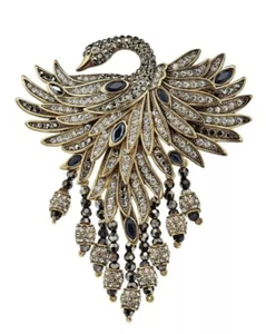 HEIDI DAUS Graceful Beauty SWAN Pin Brooch, Articulated, Black, Clear, NIB - Picture 1 of 19