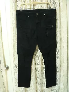+RUE 21 PREMIUM MEN SZ34 (35x28.5) BLACK MOTO JEANS-STRETCH-DISTRESSED-EUC - Picture 1 of 15