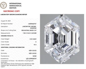 1.00 Hexagonal Cut Lab Grown Diamond For Engagement Ring IGI Certified D VS2 - Picture 1 of 10