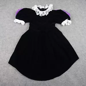 VINTAGE Girls Dress 7 8 Black Velvet Lace Trim Doll Dress Up Tea Party Victorian - Picture 1 of 17