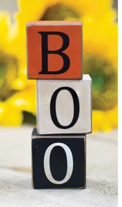 3 pezzi BOO Halloween blocchi di legno BOO Halloween INVECCHIATI sedie a scaffale - Foto 1 di 2