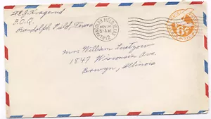 Cubierta de correo aéreo de EE. UU. 1942 Randolph Field Matasellos de Texas a Illinois #UC3 - Imagen 1 de 3