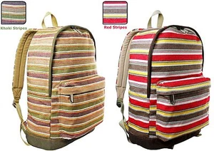 Unisex Baumwolle Canvas Streifen Rucksack Schultasche Daypack Rucksack Büchertasche Outdoor - Bild 1 von 26