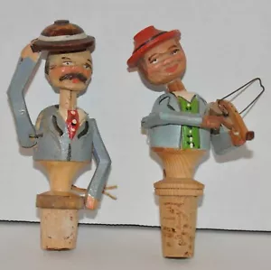 Coppia cappelli violino violino vintage legno intagliato a mano meccanico uomo vino tappo - Foto 1 di 12