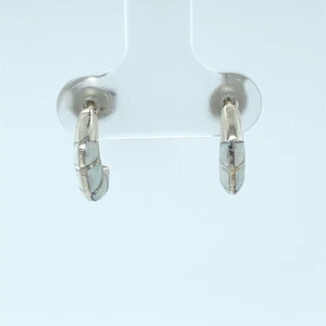 Southwestern Hoop Stud Earrings • Sterling Silver • White Opal Inlay - Picture 1 of 5