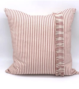 Red Ticking Pillow Cover with Ruffle - Picture 1 of 2