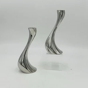 Set 2 Georg Jensen Denmark Pair Cobra Candle Holders 8" Stainless Steel Modern - Picture 1 of 14
