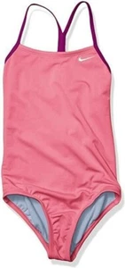 NIKE Swim Girls' Racerback One Piece Swimsuit, Lotus Pink, Large - Picture 1 of 2