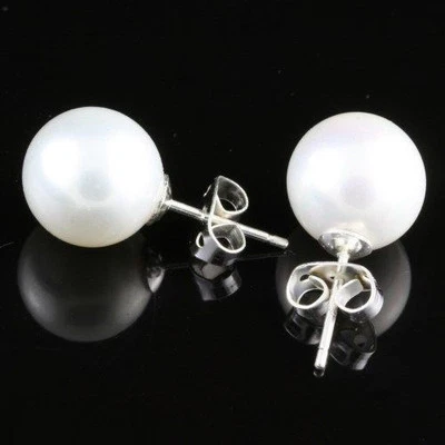 6-14mm White South Sea Shell Pearl Silver 925 Stud Earrings AAA - Image 1 of 3