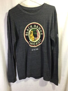 Chicago Black Hawks Gray Medium Long Sleeve Polyester Blend T Shirt - Picture 1 of 5