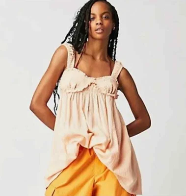 Mini Vestido Babydoll Free People Blissful Breeze Gauzy Lino Boho Naranja L Nuevo Foto 1 de 4
