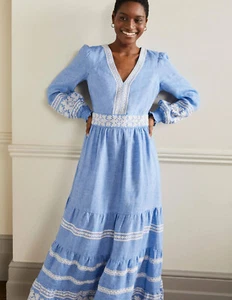 Boden - Nadia Embroidered Maxi Dress - Kleid Leinen Sommer NEU - UK 16 EU 44 - Bild 1 von 6