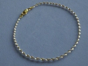 11 ZOLL ZWEIFARBIGES KNÖCHELARMBAND VERDREHT SCHIMMERND GOLD/STERLINGSILBER ITALIEN 925 - Bild 1 von 8