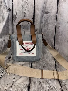 True Religion Mini Logo Tote Bag - Light Denim w/ Guitar Strap - Picture 1 of 5