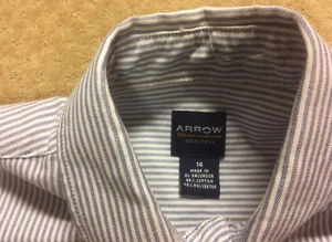 Arrow Oxford Blue University Striped Button Up Down Dress Shirt Boys Size 14 - Picture 1 of 9