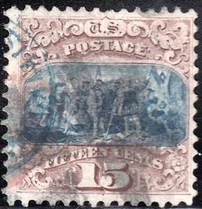 EE. UU. #118 15ct Tipo I 1869 Pictórico Usado Rojo/Azul/Negro cancela CV $925 - Imagen 1 de 2