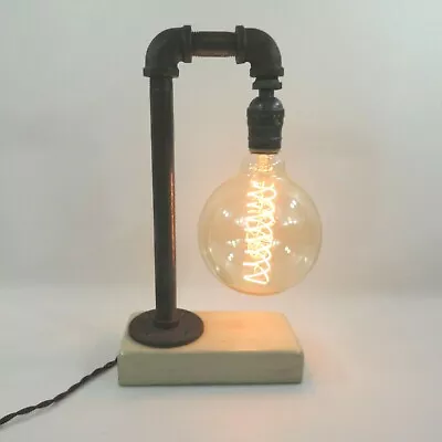 Steampunk Industrial Rustic Pipe Edison Desk Dresser Bedside Lamp Wood Base - Image 1 of 4