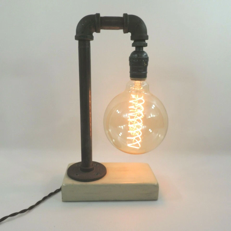 蒸汽朋克工业乡村烟斗爱迪生书桌梳妆台床边灯木质底座 — 第 1/4 张图片