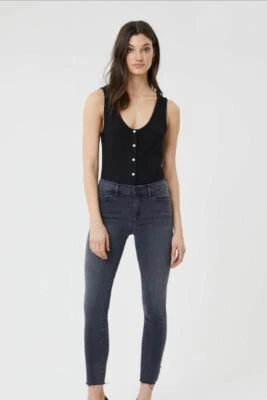 Pantalones de mezclilla elásticos 3x1 para mujer AGATE tiro medio ajustados dobladillo crudo, 28 Foto 1 de 4