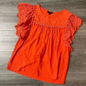 J Crew Ösen Flatterärmel Bommelborte Top orange Größe Large - Bild 1 von 7