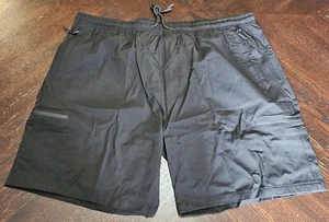 Unisex Black Shorts Pull String Waist Zipper Pocket - Picture 1 of 11