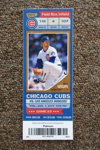 CHICAGO CUBS VS DODGERS 8/1/2013 FULL TICKET ~ LAKE/RIZZO (2HRs/EACH) / PUIG HR - Picture 1 of 1